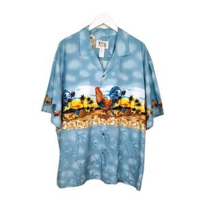 Ky's Hawaii Rooster Border Hawaiian Shirt 3XL Rare Item
